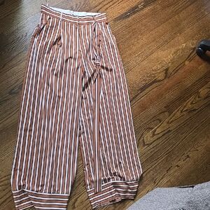 Striped Wide Leg Pants in Brown and White